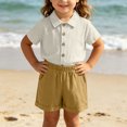 thumbnail image 4 of BLVB Baby Boy Girl Summer Clothes Toddler Infant Cotton Linen Short Sleeve Button up Dress Shirt Pocket Shorts Set 2PCS Outfit(Beige,3-4 Years), 4 of 6