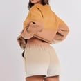 thumbnail image 4 of BXINGOHAI Womens Gradient 2 Piece Sets Thin Fleece Long Sleeved Sweatsuit Round Neck Sweatshirts and Sweat Shorts Casual Fall Winter Outfits Today Sales Orange,L, 4 of 6