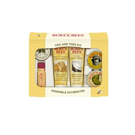 Burt's Bees Tips and Toes Kit Everyday Gift Set, 6 Travel Size Products in Gift Box - 2 Hand Creams, Foot Cream, Cuticle Cream, Hand Salve and Lip Balm