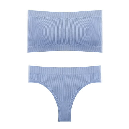 

BSDHBS Bra Set Women 2 Piece Strapless Top with Padded Bra Lingerie Vest and Thong Panties Set Sky Blue One Size
