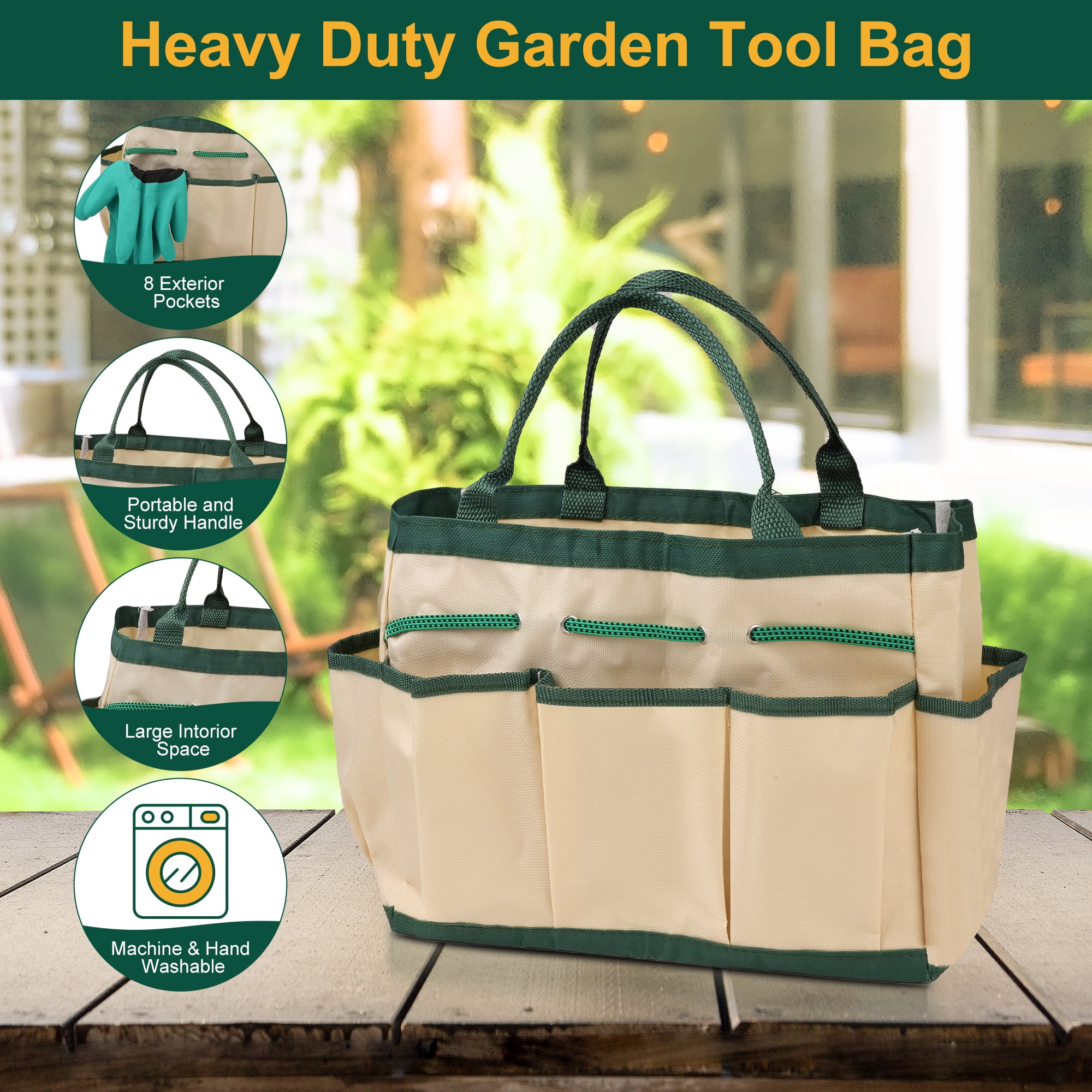 Gardening Tools 9 Piece Heavy Duty Gardening Hand Tools with Fashion and Durable Garden Tools Organizer Handbag,Rust-Proof Garden Tool Set, Ideal Gardening Gifts for Women