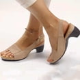 thumbnail image 2 of Domuza Womens Summer Sandals Fashion Open Toe Buckle Strap Low Chunky Heel Shoes Ladies Elegant Work Travel Beach Sandals Khaki 7（EU-38）, 2 of 4