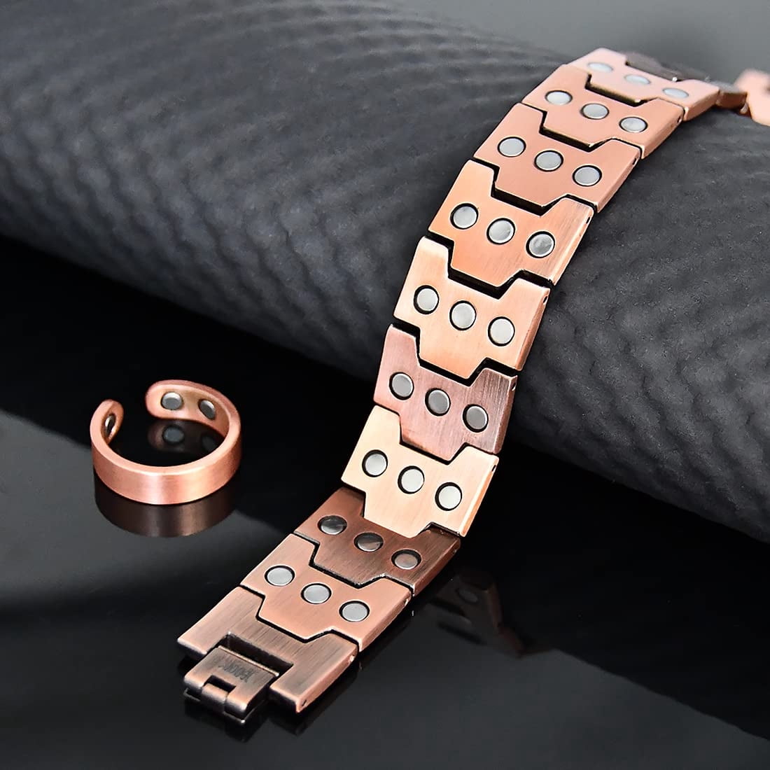 Wollet 99.9% Pure Copper Magnetic Bracelet Set , Valentine's Day Jewelry Gifts for Men 8.66in（22cm）