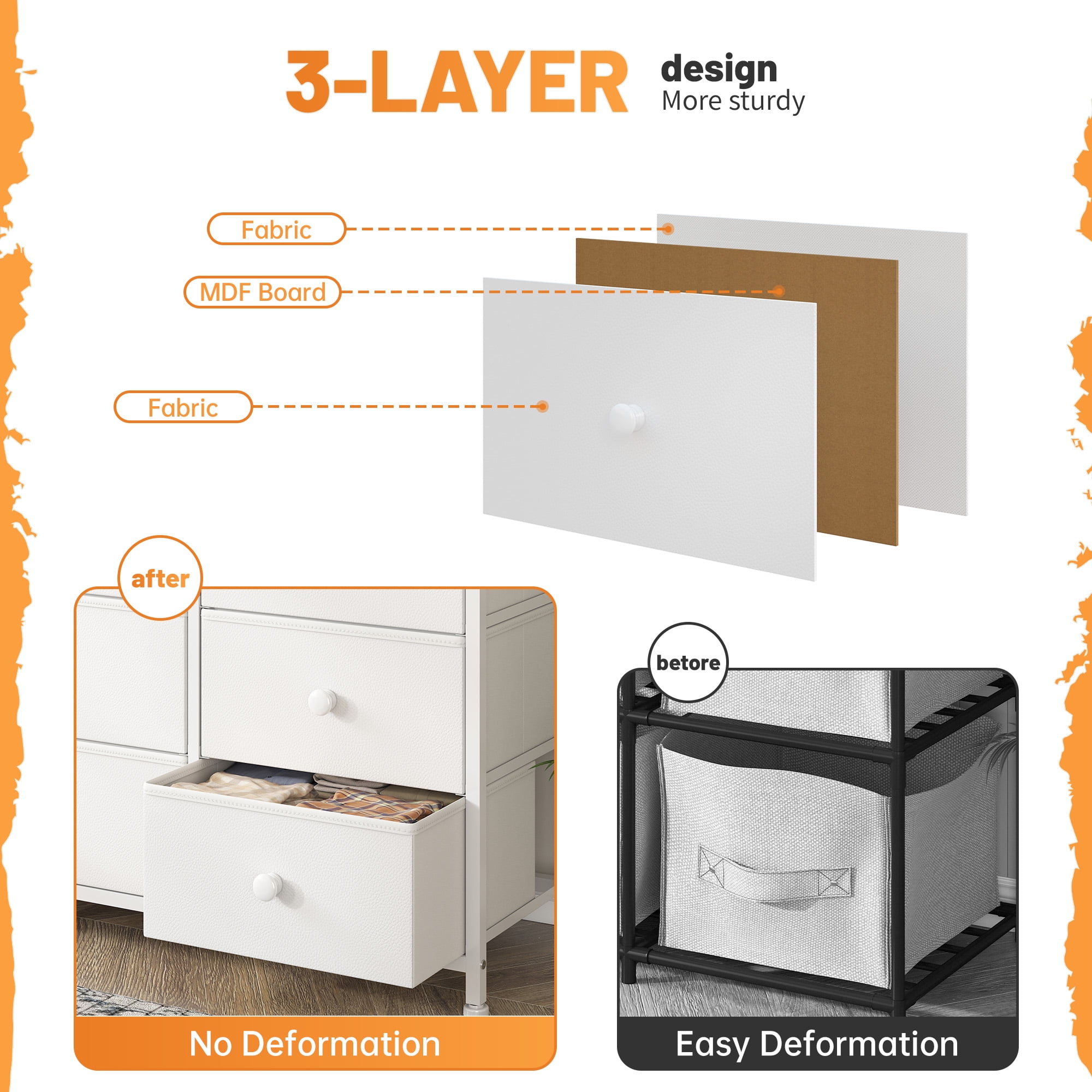 White Dresser for Bedroom TV Stand with 13 Drawers for for 55" TV, Fabric Wide Dresser for Living Room