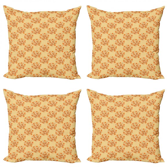 Ambesonne Orange Throw Pillow Cover 4 Pack, Nostalgic Tulip Flowers Art, 16", Marigold Ginger
