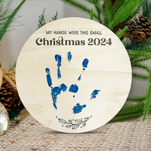 Puntoco Placas de madera redondas navideñas Huellas de bebé Placas conmemorativas de aniversario de bricolaje Colgante de madera decorativo navideño
