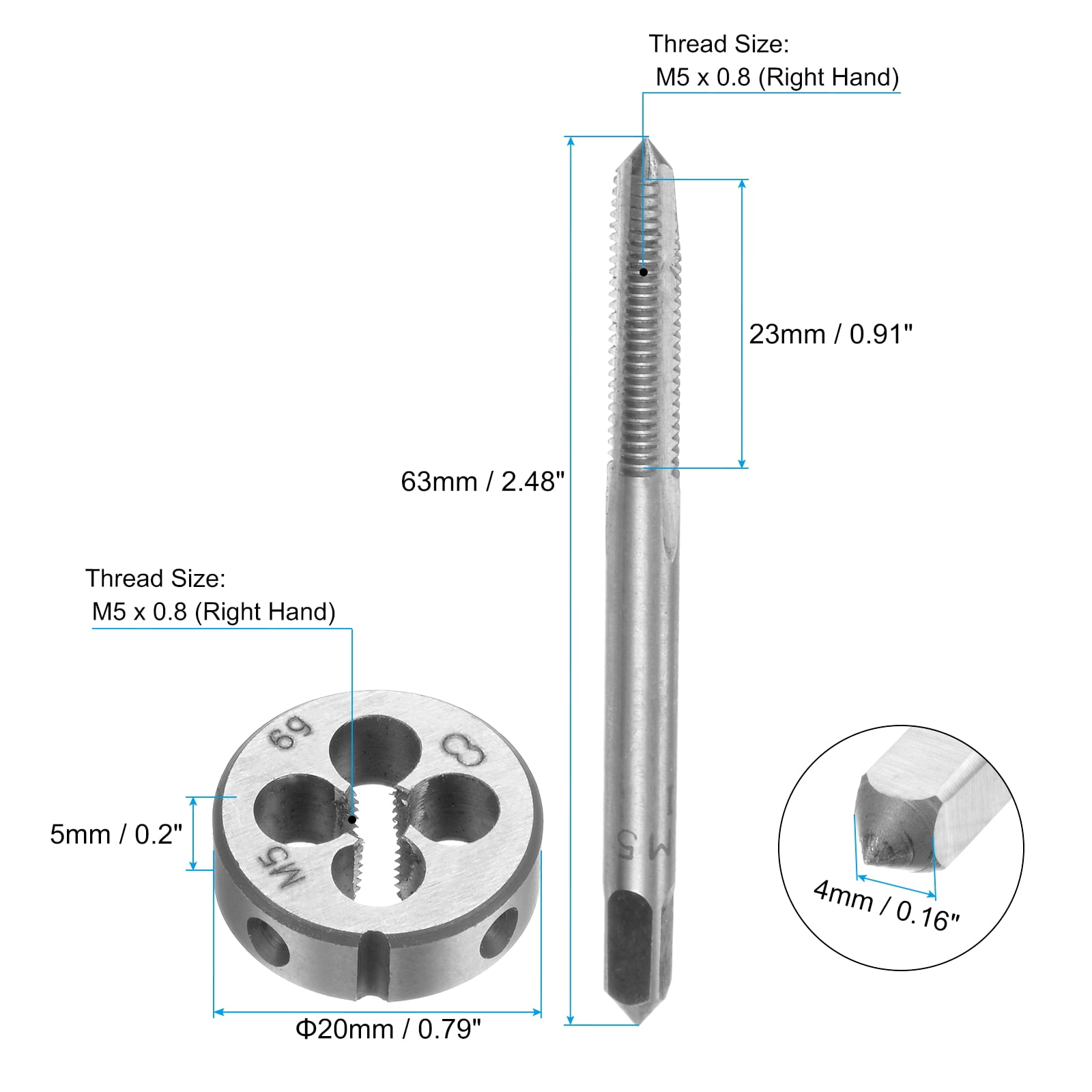 Uxcell 3pcs Tap And Die Set, Etric 12 X 1.25 Thread Taps &ap; Round Die