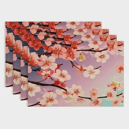 

Pratyus Flowers Leaves Sky Linen Table Placemat Set of 4 for Dining Parties Home Decor - Washable & Heat-Resistant 18x12in