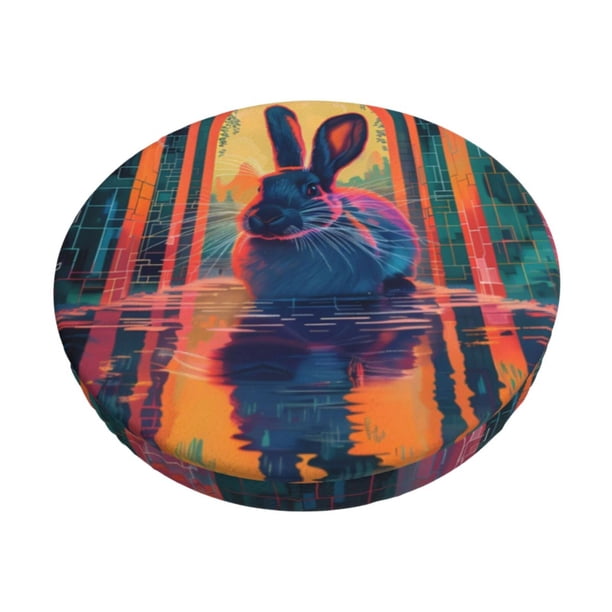 Disketp Neon Rabbit In Archway Funda Redonda para Taburete, Funda de Cojín para Silla de Bar Suave y Elástica-12 inch