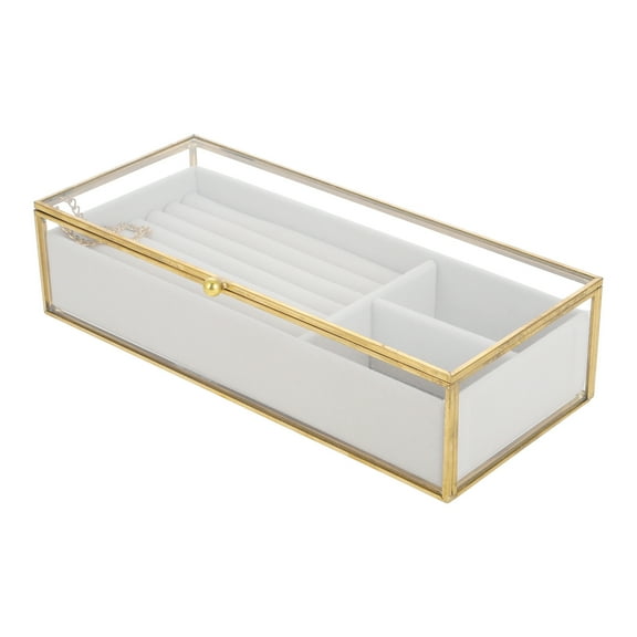 SEWCHICS Vintage Jewelry Box Glass Golden Velvet Keepsake Storage 1Set