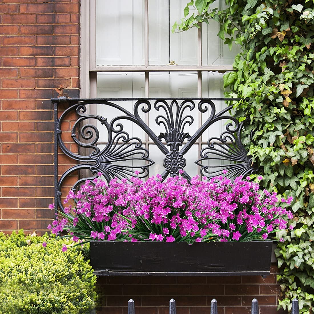 Zukuco 12PCS Artificial Flowers,Fake Greenery Faux Plastic Bushes Fake Shrubs UV Resistant Faux Plastic Plants for Wedding Hanging Bouquet Indoor Outdoor Home Garden Office Vase(Fuchsia)