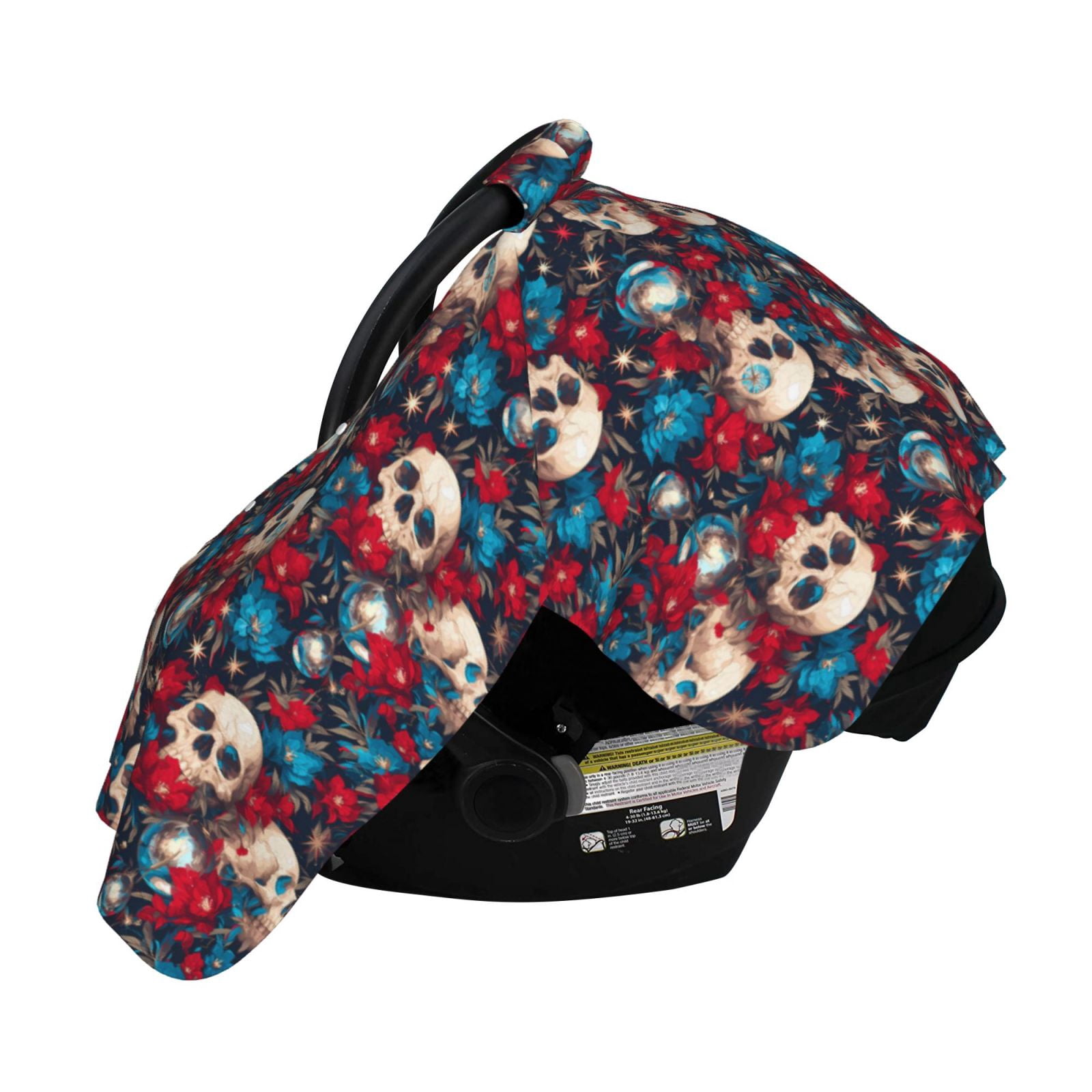 Naloa Skull red flower blue Baby Car Seat Cover, Breathable Baby Carrier Cover, Multiuse Baby Carrier Cover & Nursing Breastfeeding Cover