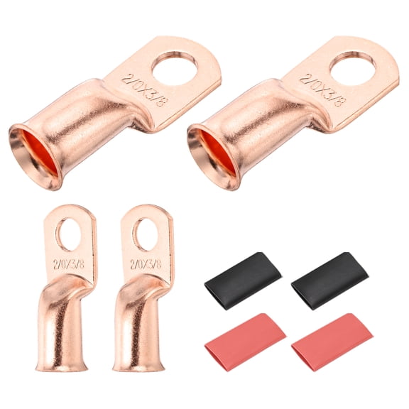 4 Pcs 2/0 AWG - 3/8" Copper Cable Lugs, Battery Cable End with 4pcs Heat Shrink