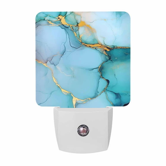 Ombre Teal Marble Texture Plug-in LED Night Lights Abstract Modern Art Auto Dusk-to-Dawn Sensor for Bedroom, Bathroom, Kitchen, Nursery, Hallway, Stairs, Wall Home Decor