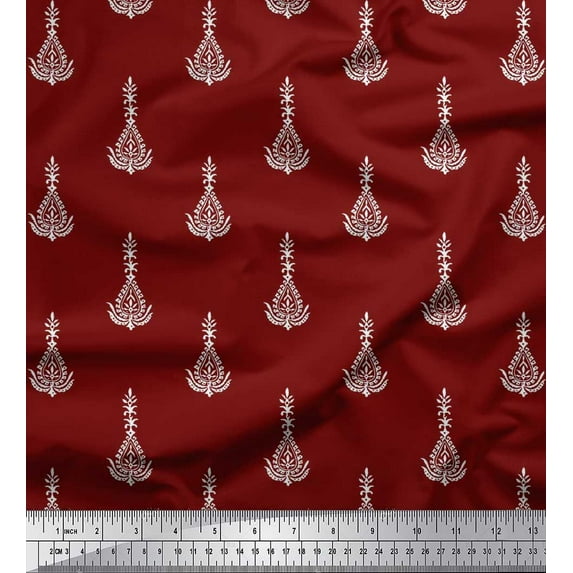 Soimoi Cotton Poplin Fabric Leaves & Floral Block Print Sewing Fabric Yard 42 Inch Wide