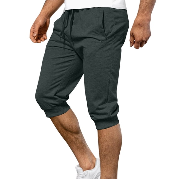 cocolona Mens Summer Casual Capri Jogger Pants Elastic Waist Drawstring Workout Gym Running Cropped Sweatpants with Pockets