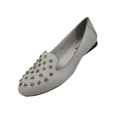 Genuine Leather Loafers With Silver Star Studs