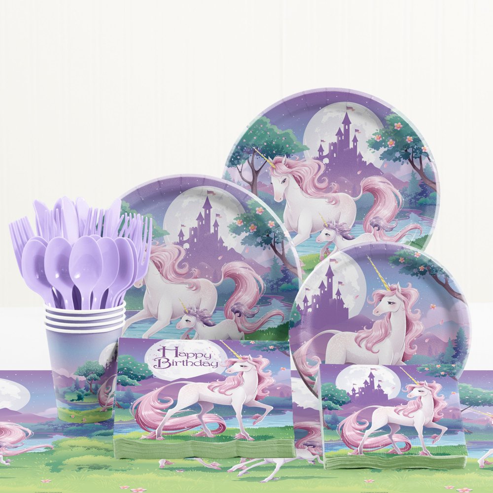 Unicorn Fantasy Birthday Party Supplies Kit for 8 Guests