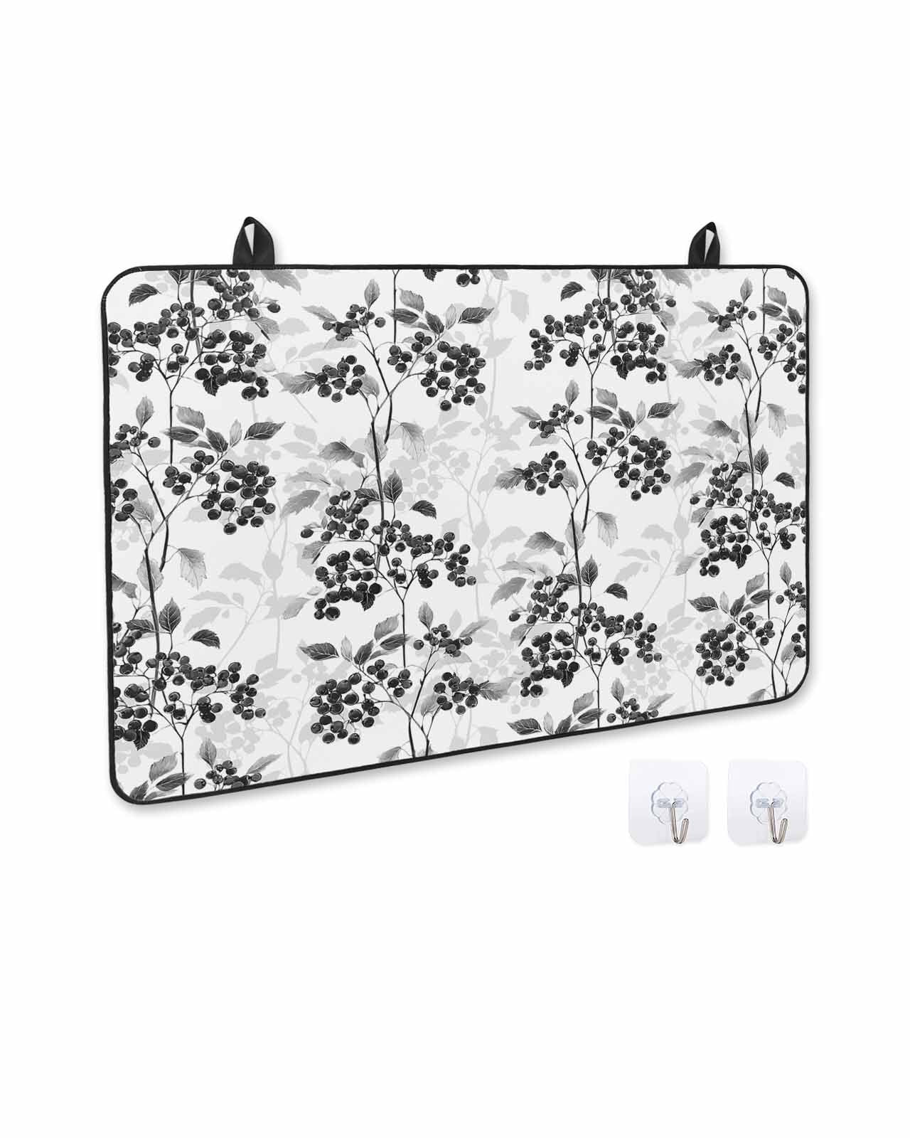 nqOlkjepod Large Induction Cooktop Protector Mat 36"x21", Black Gray Botanical Stove Top Covers for Electric Stove, Vintage Nature Flower Decorative Stove Burner Cover Mats, Glass Top Stove Cover