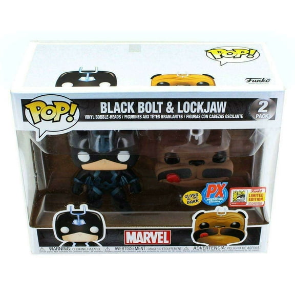 Funko POP! Marvel Black Bolt (Blue - Glow) & Lockjaw (Teleporting) (2-Pack) PX Eclusive SDCC Sticker Limited Edition