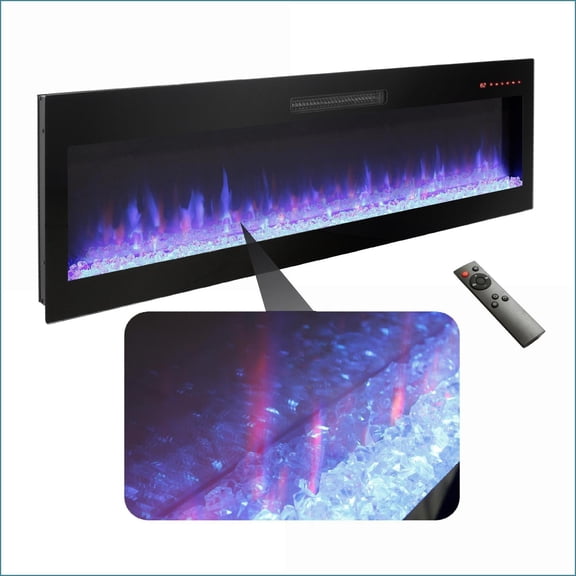 Electric Fireplaces 60 Inch Recessed & Wall Mounted with 3D Realistic Flame | Tempered Glass Sheet Metal Plastic | Vent Free