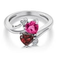 thumbnail image 3 of Gem Stone King 925 Sterling Silver Pink Created Sapphire Red Garnet and White Moissanite Ring for Women (1.83 Cttw, Heart Shape 6MM, Gemstone September Birthstone, Size 6), 3 of 6