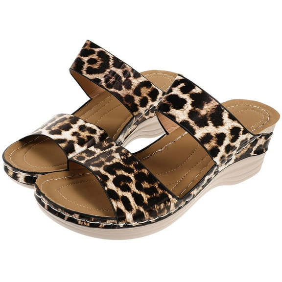 HAMPPLIES 1 Pair Fancy Sandals for Women Leopard EVA Leather Wedge Comfortable Non-slip Breathable for Beach Party