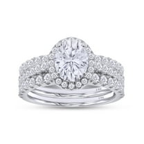 2.50CT Moissanite Diamond Three-in-One Oval Halo Eternity Wedding Ring Set 14K Solid White Gold-6.5