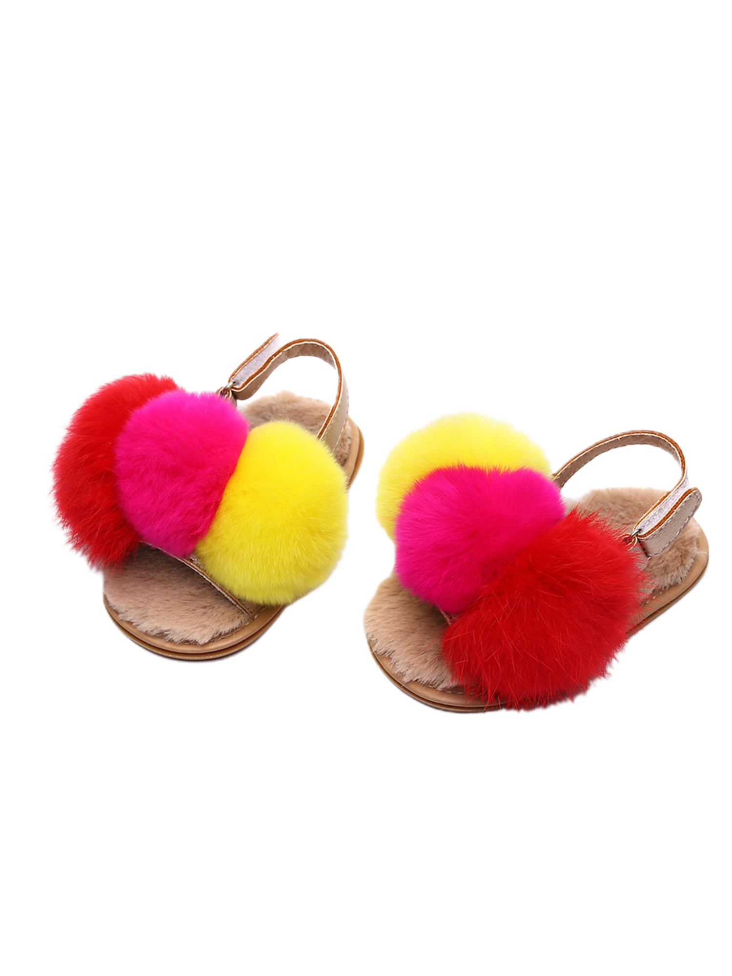 Seyurigaoka Baby Girls Sandals Soft Sole Flats Slides Cute Pom Pom Non-Skid Prewalkers - Walmart.com