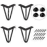 Set of 4 Table Legs 10cm DIY Furniture Leg for Dining Table Low Desk Black + Leg Protectors and Screws