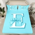 thumbnail image 2 of Erosebridal Blue Bowknot Bed Sheets Set Queen Size, Initial Letter E Bed Sheets Queen, Cartoon Monogrammed Reversible Sheet Set Queen, Breathable Bedroom Decorative, 4pcs, 2 of 7