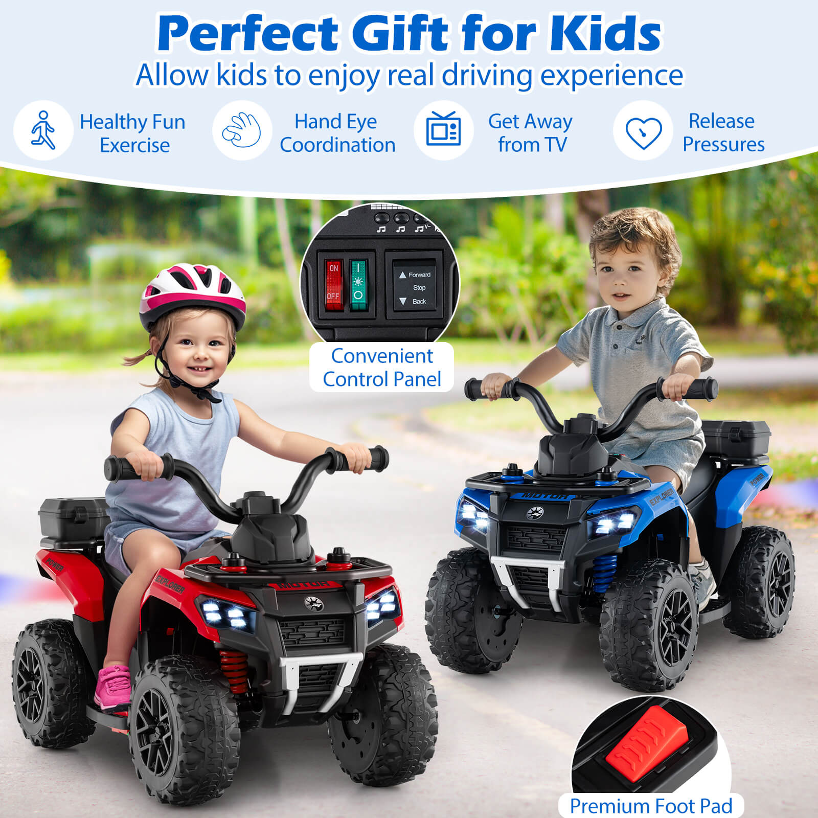 Infans 6V Kids Ride On ATV w/ Music & Spray Function USB Port Storage Box Toy Car
