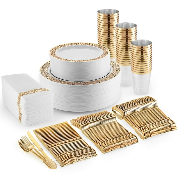 350 Piece Plastic Dinnerware Set Include Plastic Dinner Plates, Side