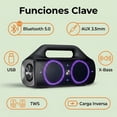thumbnail image 4 of Parlante portátil EWTTO EW-P406BA, Bluetooth 5.3, 80W, batería 10000mAh hasta 18h, IPX67 a prueba de agua, luces LED RGB, DSP, entrada USB/AUX – Ideal para fiestas, camping o exteriores, 4 of 7