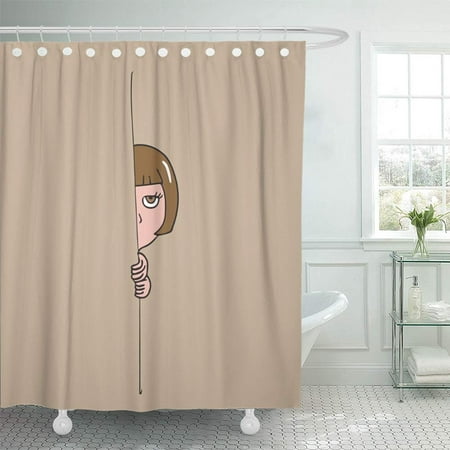 Portrait of Mid Adult Woman Peeking From Behind Shower 