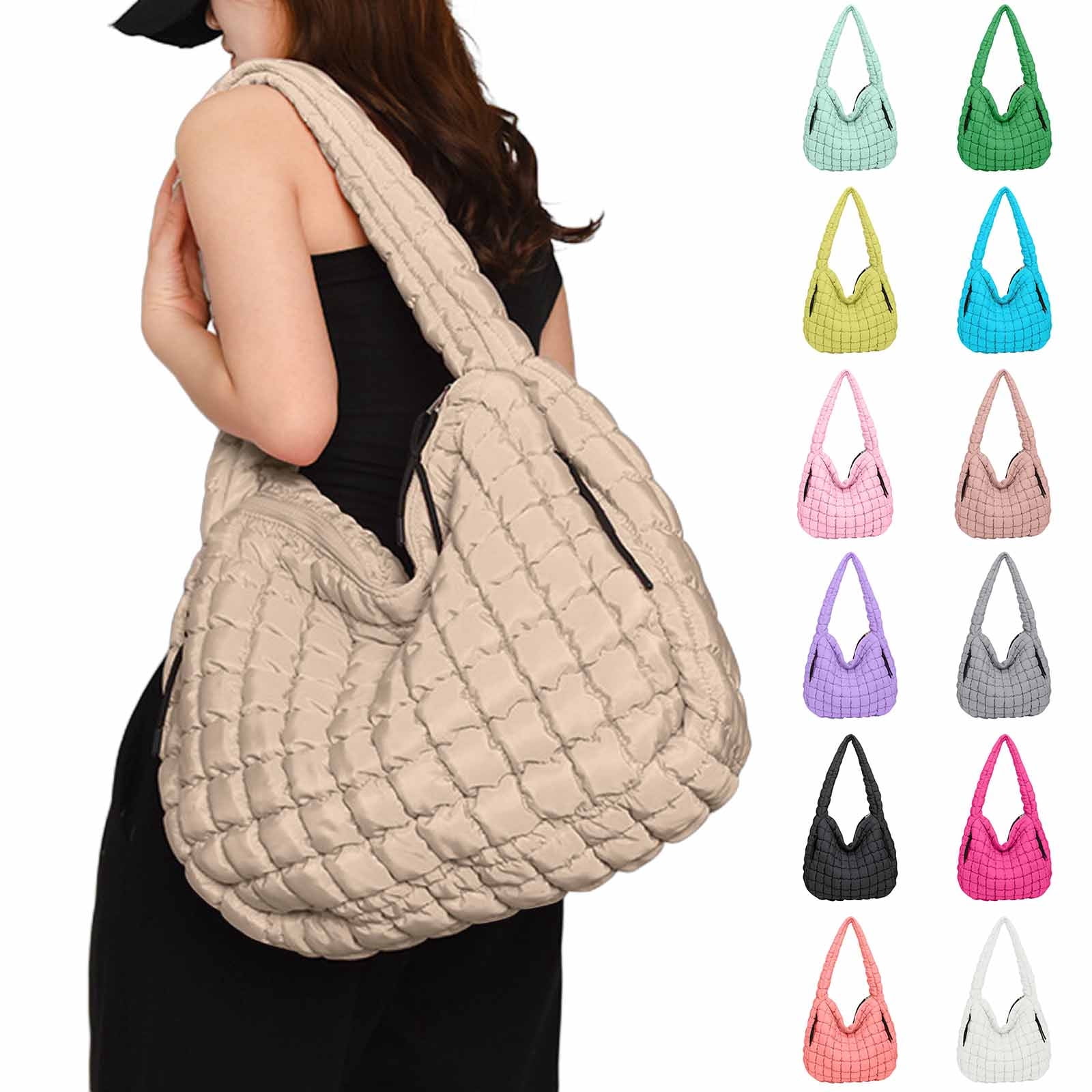 Puffer Quilted Shoulder Bag for Women Puffy Bubble Tote Bag Lightweight Nylon Handbag Padded Soft Purse