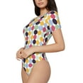 thumbnail image 2 of KLL Women 's Crew Neck Bodysuit Jumpsuits Polka Dot Print Short onesies Stretch T Shirts, 2 of 7