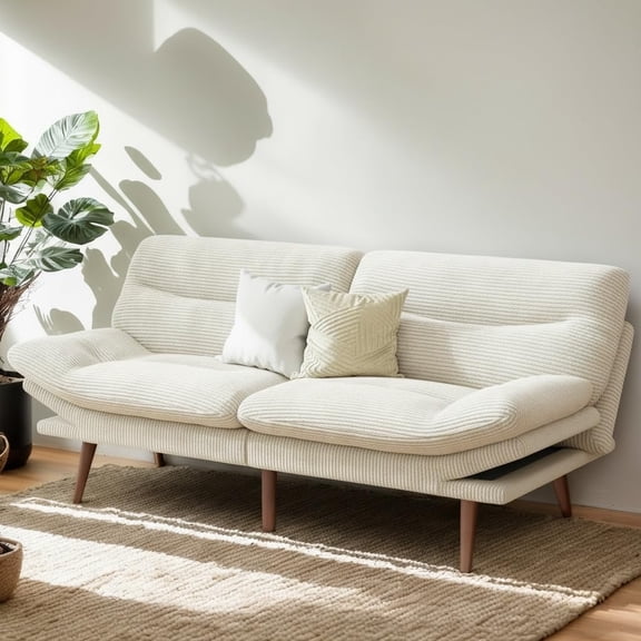 Convertible Futon Sofa Bed with Adjustable Backrest and Armrests White 3-in-1 Sleeper