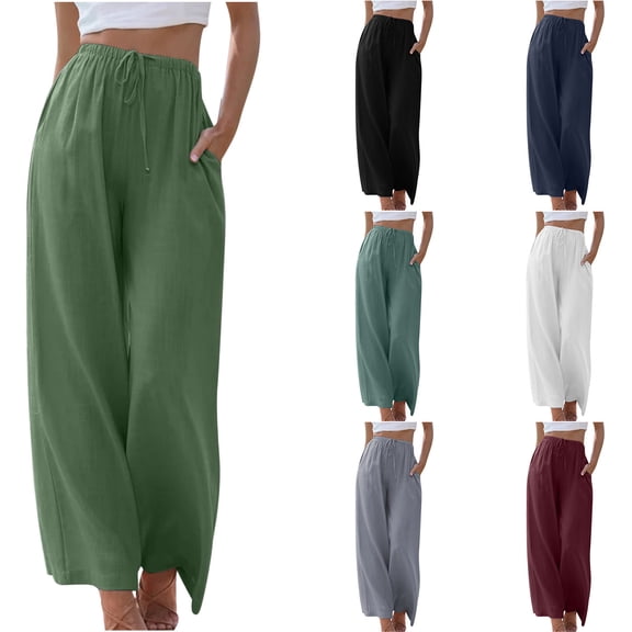 Itsame Comfortable Loose Pants for Womens Cotton High Waisted Wide Leg Sweatpants Army Green Size 2XL