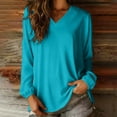 thumbnail image 2 of YUGYXL Women Long Sleeve Shirts Trendy Casual Dressy V Neck Loose Fit Summer Fall Tunic Clothes Blue Sweatshirt S, 2 of 7