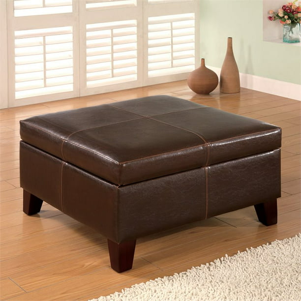 Bowery Hill Faux Leather Square Coffee, Large Square Leather Ottoman
