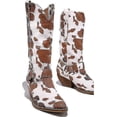thumbnail image 2 of Cow Print Cowgirl Boots Block Chunky Heel Mid Calf, 2 of 4