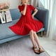 thumbnail image 3 of Vestido rojo para niños Vestido retro de manga corta transpirable y agradable para la piel para niñas para estudiantes de primaria y secundaria Rojo 150 cm / 59,1 pulgadas, 3 of 8