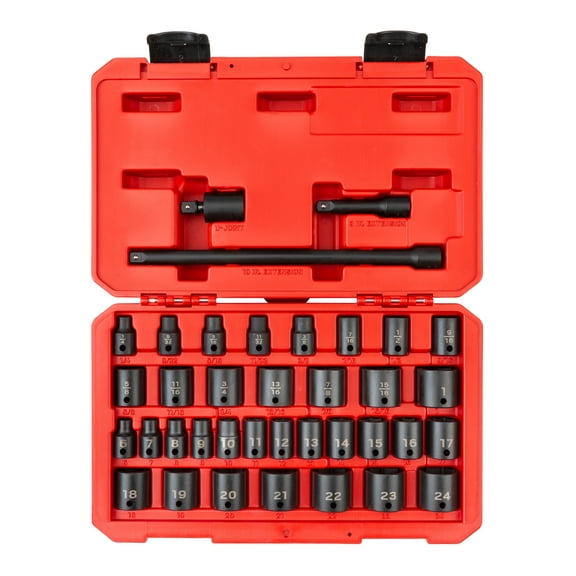 TEKTON 3/8 Inch Drive 6-Point Impact Socket Set, 37-Piece (1/4-1 in., 6-24 mm) | SID91402
