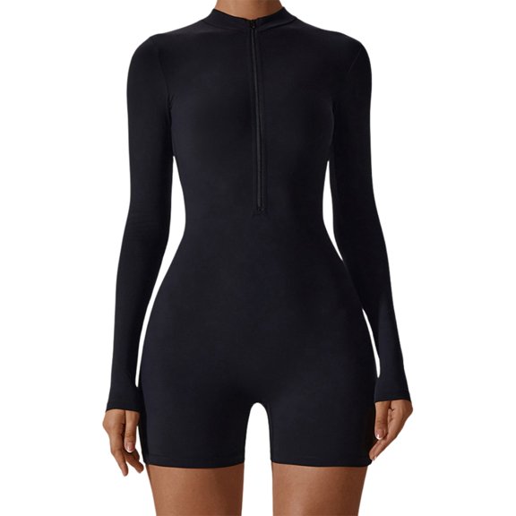 Wxolcjlv Women's One-Piece Swimsuit Zip Front Long Sleeve Fitness Dance Yoga Athletic Swimwear