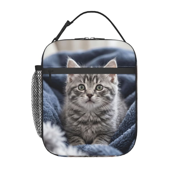 Cute Cat Lunch Box Insulated Lunch Bag For Women Men Reusable Insulated Lunch Box With Side Pocket Cooler Tote Bag Lunchbox For School Work Picnic Hiking