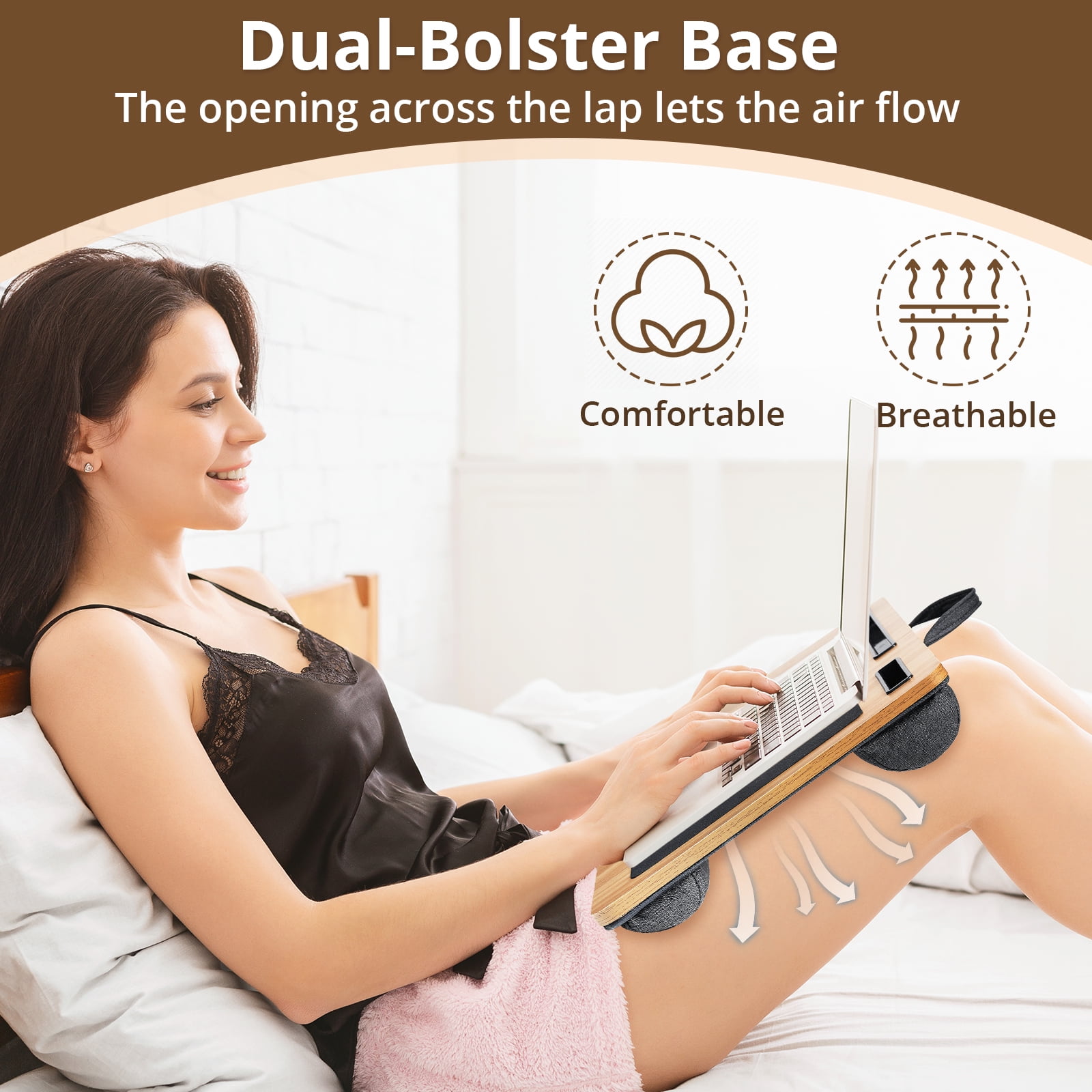 Lap Desk with Cushion, HONEIER Laptop Desk Fits up to 20 inch Laptop with Anti-Slip Strip, Mouse Pad Tablet & Phone Holder, Portable Laptop Tray with Handle, Lap Stand for Bed Home Office Students