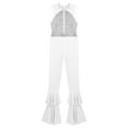 thumbnail image 4 of Hansber Women Sequins Sleeveless Jumpsuit Turn-Down Collar Tiered Bell-Bottom Bodysuit Disco Rompers Silver XL, 4 of 5