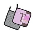 thumbnail image 2 of Letter T Initial Monogram - Pink Stripes Pair of Pot Holders, 2 of 2