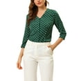 thumbnail image 5 of Allegra K Women's Polka Dots 3/4 Sleeve Casual Button Front Blouse Top, 5 of 6